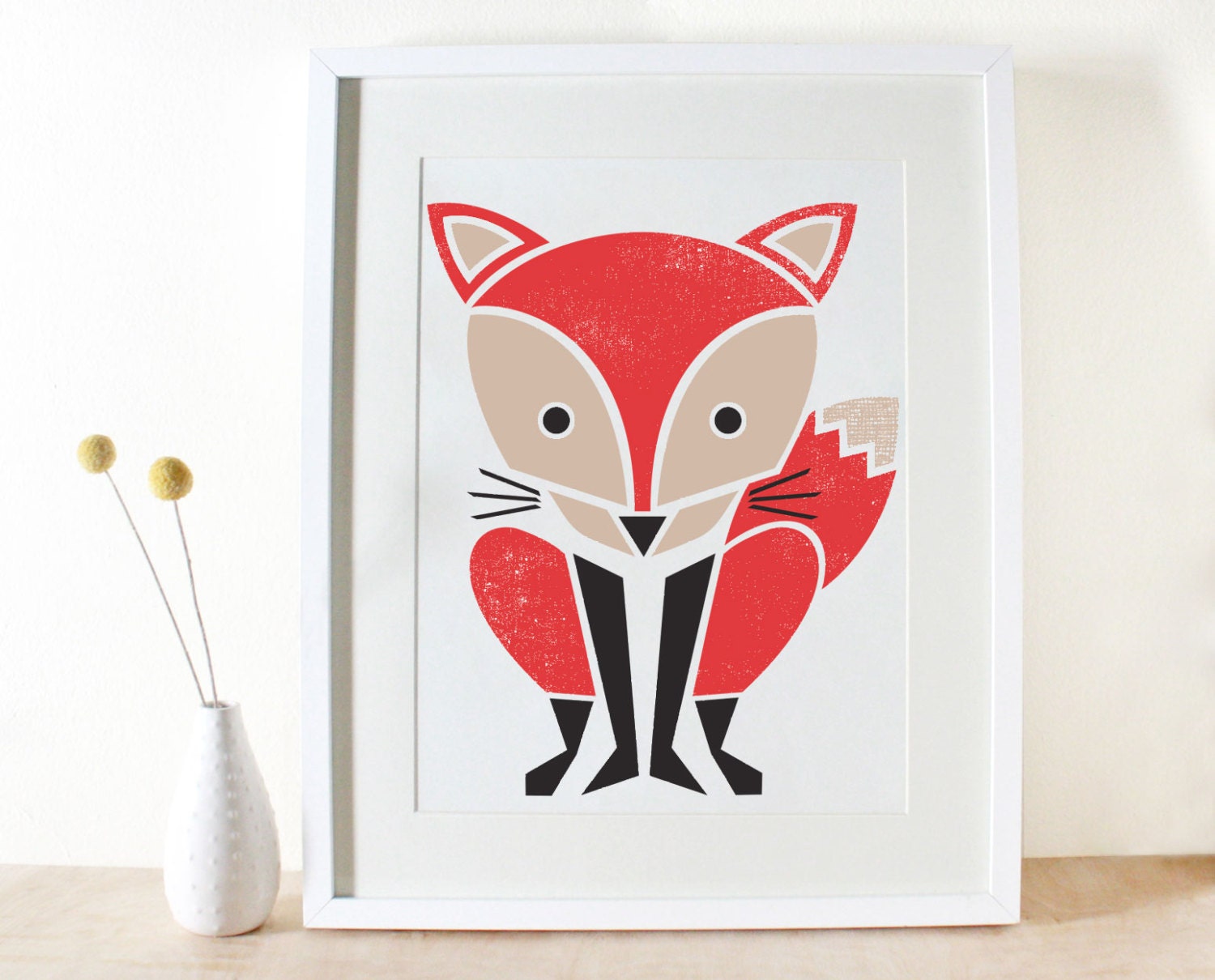 Red Fox Screenprint, Large Art Print, Poster, Woodland, Kids Room
