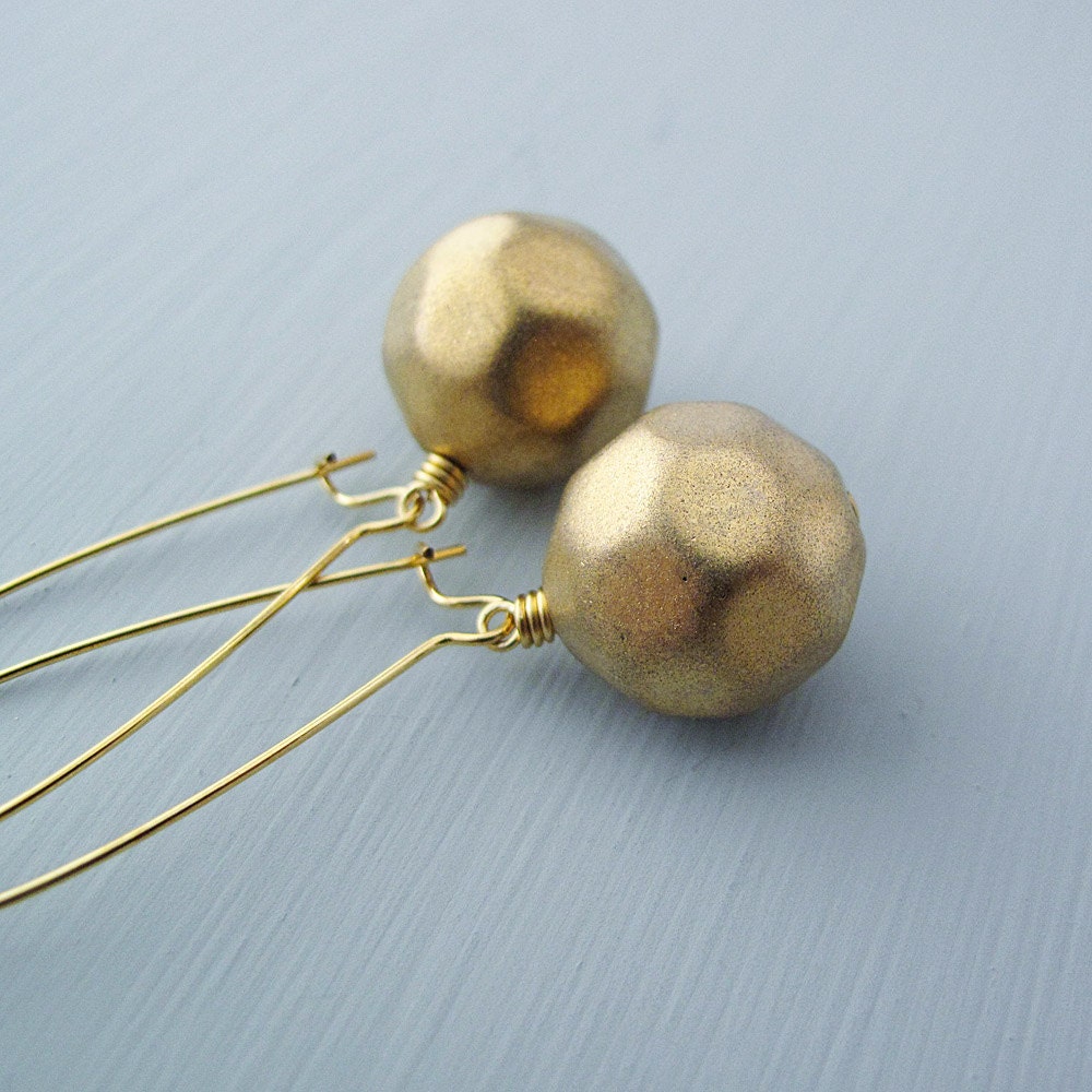 Matte Gold Earrings, Vintage Faceted Beads, Gold Filled