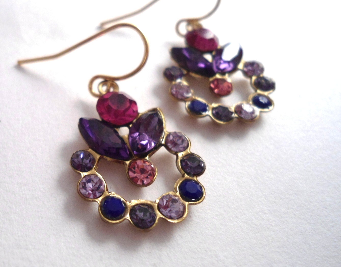 Pink, Purple, and Navy Blue Crystal Earrings