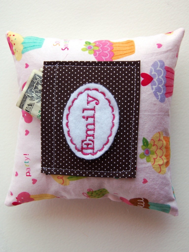 Cupcakes Galore Tooth Fairy Pillow Embroidered with Child's Name