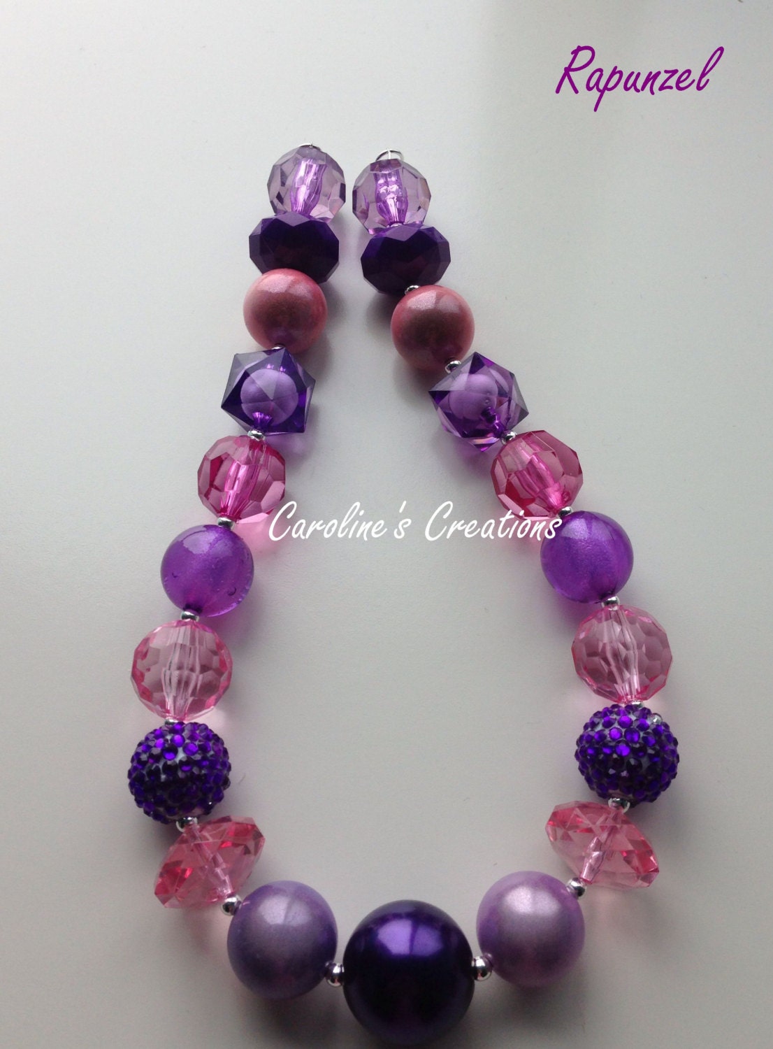 Disney Princess Tangled Rapunzel Purple Pink Sparkle Colorful Girl's Chunky Necklace B4G1 Free
