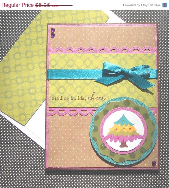 CLEARANCE Holiday Card with Matching Embellished Envelope - Holiday Tree