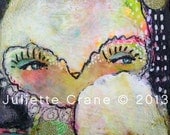 Mixed Media Owl- Capture the Stars-8x8 inch Print of a Reproduction of the Original Mixed Media Painting by Juliette Crane