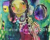 Raw Art, Mixed Media Painting- 8x10 inch Limited Edition Print of the Original Painting With Forgiveness, Her Heart Blooms by Juliette Crane