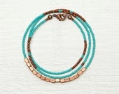 Seed Bead Necklace // Turquoise Green and Copper // Minimal and Everyday