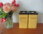 Vintage Cannisters - Lincoln Beautyware - Sugar and Flour - Yellow and Black