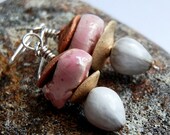 Beautiful earrings... copper, brass, ceramic beads and organic pods... May 54