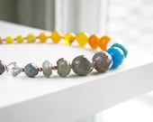 Statement Necklace Lemon Zest Yellow Blue Gray Beaded Necklace