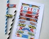 Super Hero PDF Printable Party Flags for straws or cupcake toppers DIY