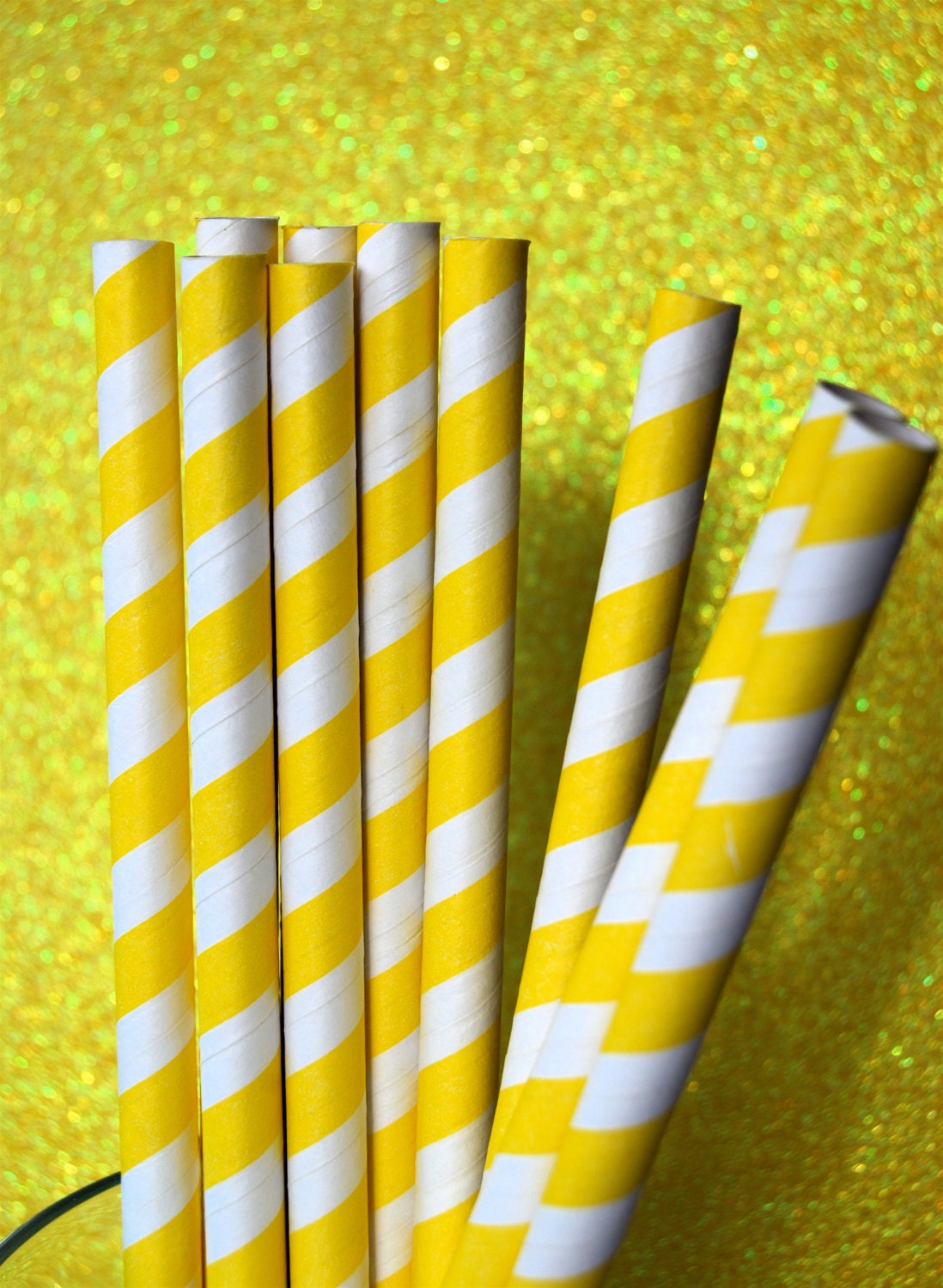 Jumbo Milkshake Yellow Striped Paper Straws and PDF Printable Party Flags (12)