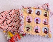 SALE Sock Monkey Rag Baby Quilt - Yellow, Red, & Brown
