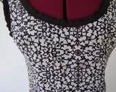 Summer spring dress cotton cream tan abd black pattern size small