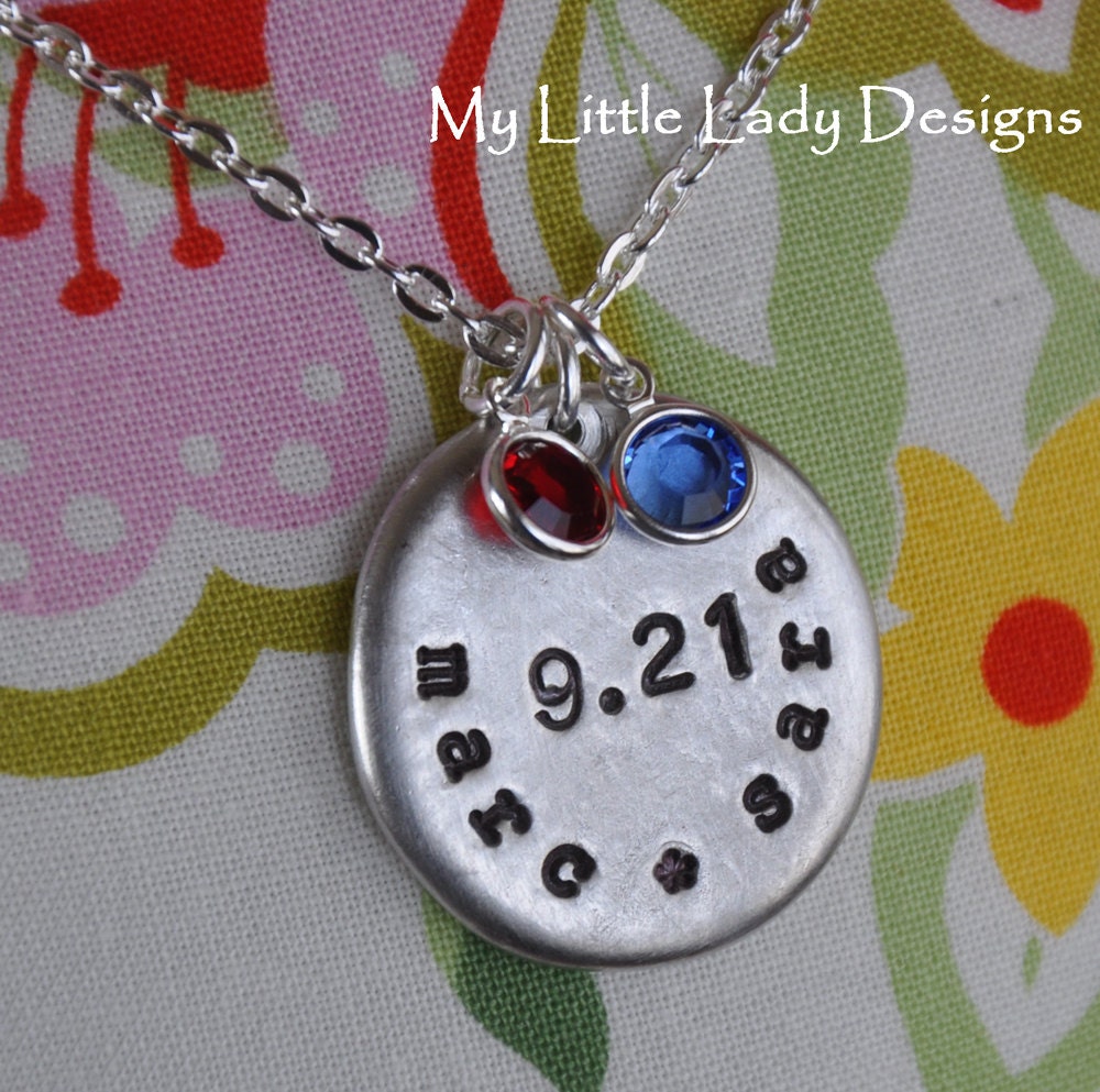 Hand Stamped Personalized Necklace- Pewter Collection- Wedding Date Anniversary