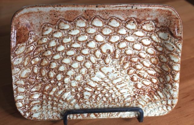 Bridges PotterySmall Rectangle Tray Serving Dish - Honey Brown and Creamy highlighted pattern READY TO SHIP