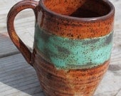 Bridges Pottery- Large Coffee Mug - Cup - Honey Brown and Weathered Green Ready to Ship- In-Stock