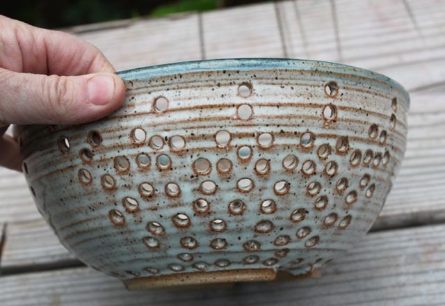 Ceramic Colander - Berry Bowl - Strainer -Bowl in Cream with Handles - Ready to Ship