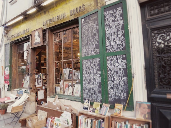 Paris, book store, print, famous Shakespeare and Company, Green, historic, France, Europe, neutral, simple, fine art photograph 8"x10"