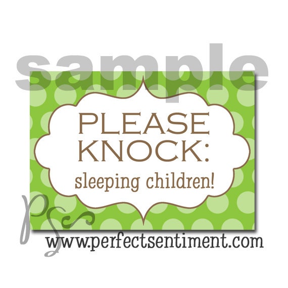 Please Knock sign -lime dot-