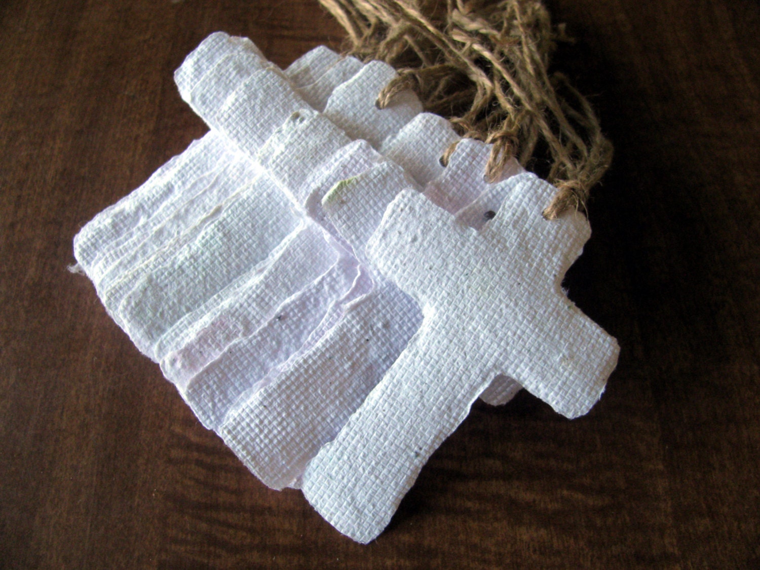 Christian Gift Tags Made of White Plantable Paper in Christian Cross Shapes