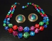 Lovely Vintage PAKULA Necklace & Earrings Fab Colors
