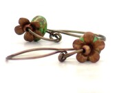 Woodland Flower Bronze Wire Earrings -Green Mosaic Gemstone