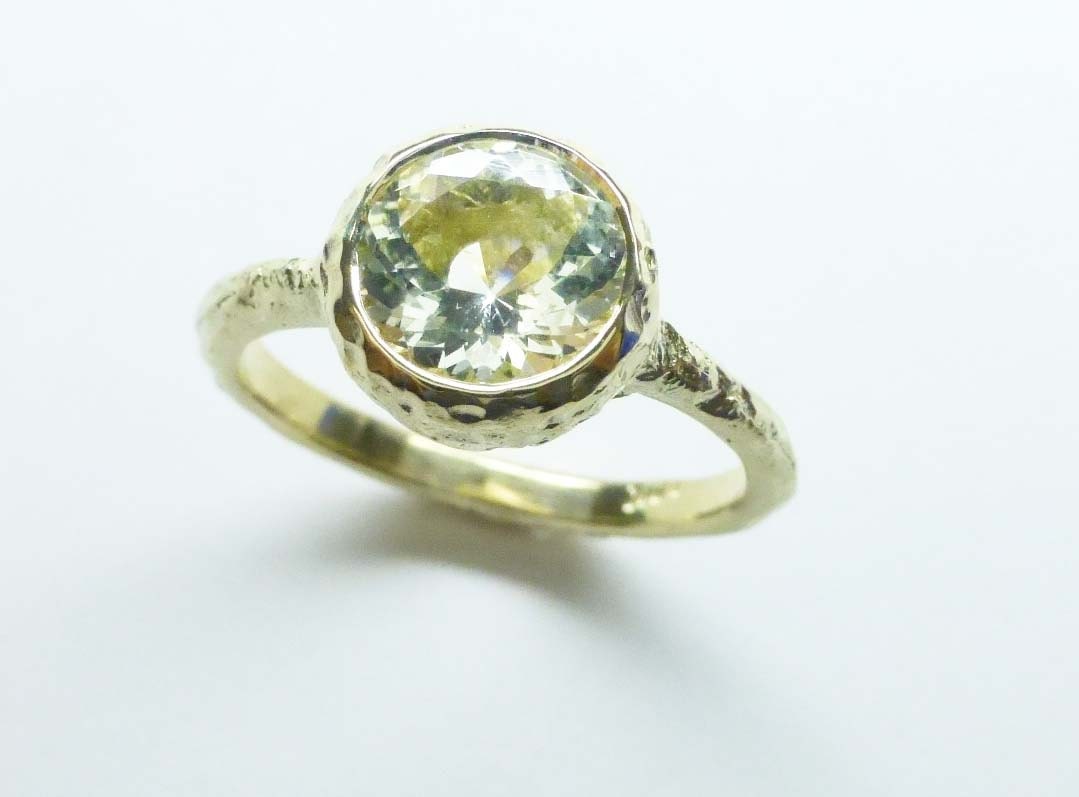 Engagement ring. White sapphire engagement ring.  White sapphire stacking ring. 14k yellow gold.  Ready to ship.
