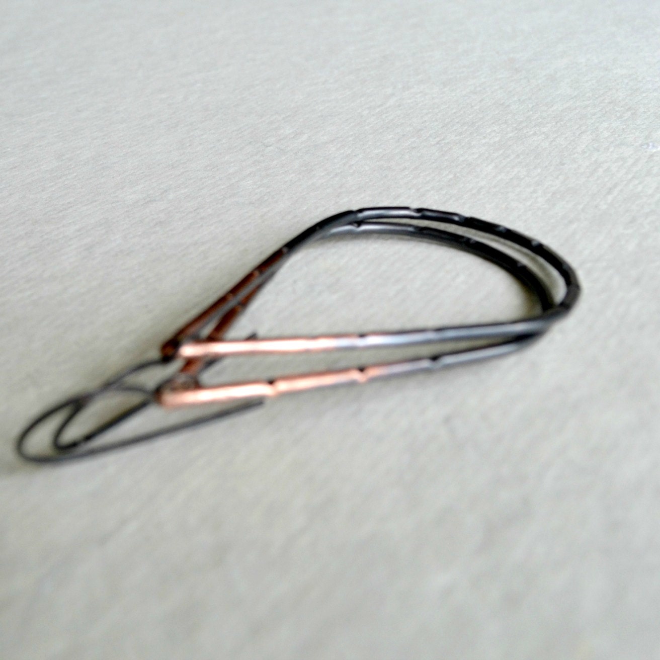 Metal earrings,copper earrings, hammered notches, texture, ombre patina - Another Notch