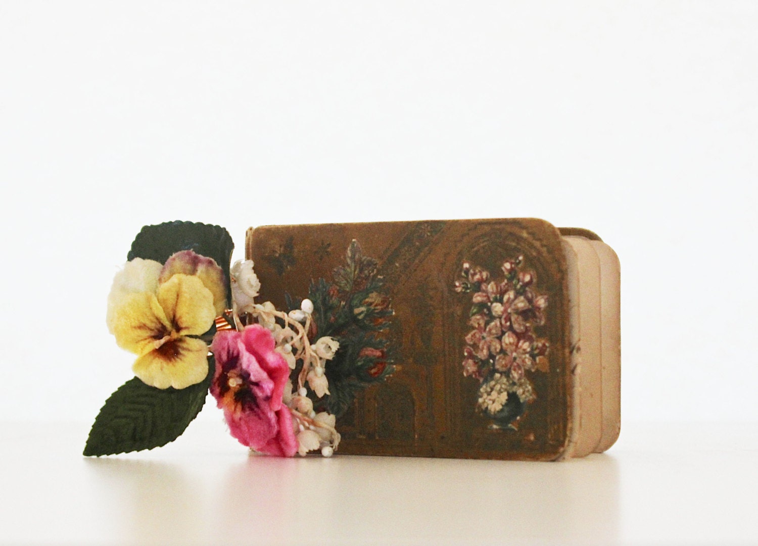Straight from the Heart - Antique Victorian Autograph Book - Floral - Flowers - Brown - Vintage - Supplies - Ephemera