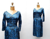 vintage 1950s silk rose floral dress