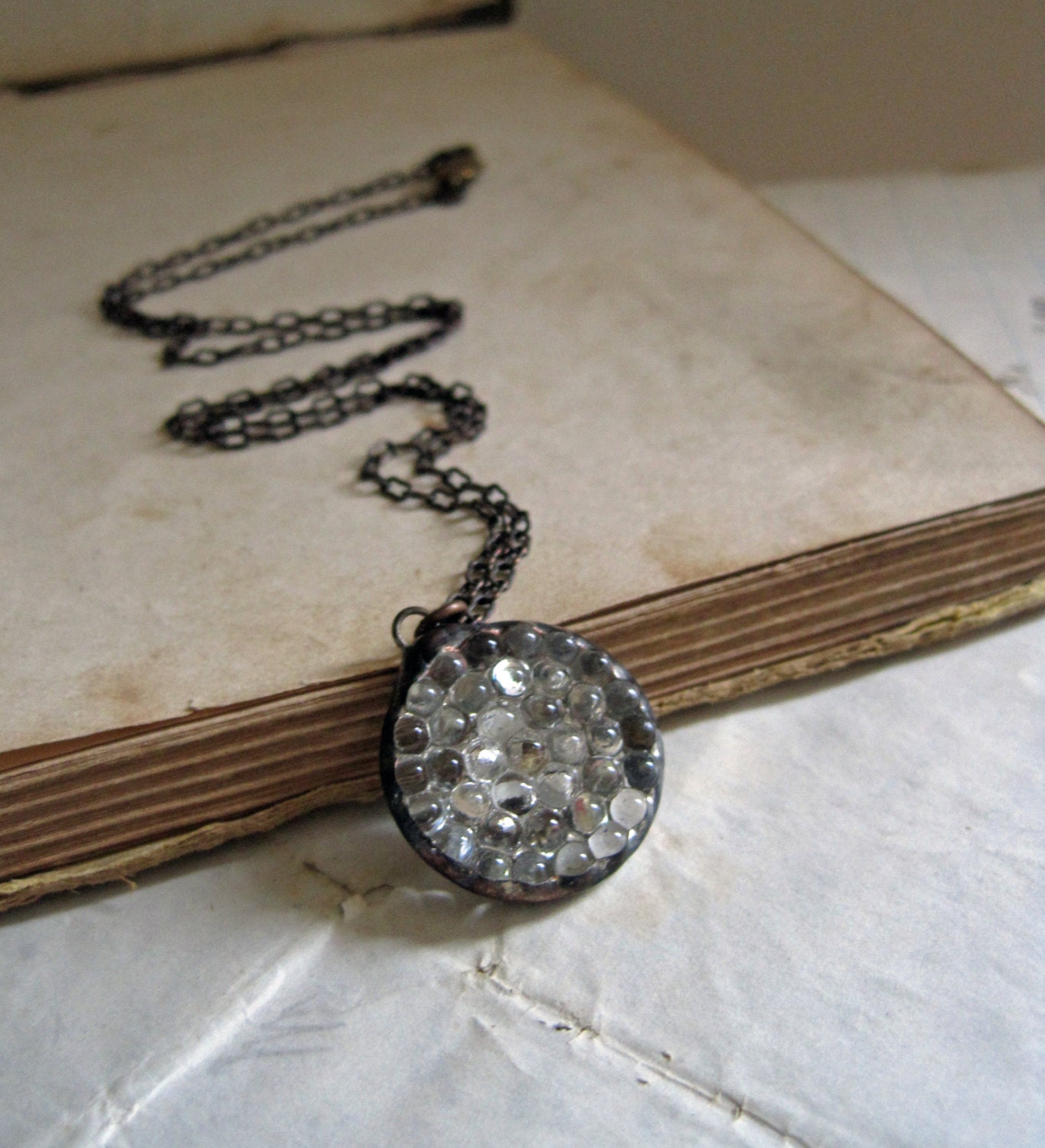 Vintage Bubble Glass Button Necklace Jewelry