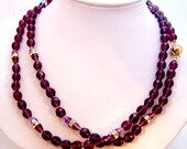 Long Amethyst and Clear Crystal Bead Vintage Necklace