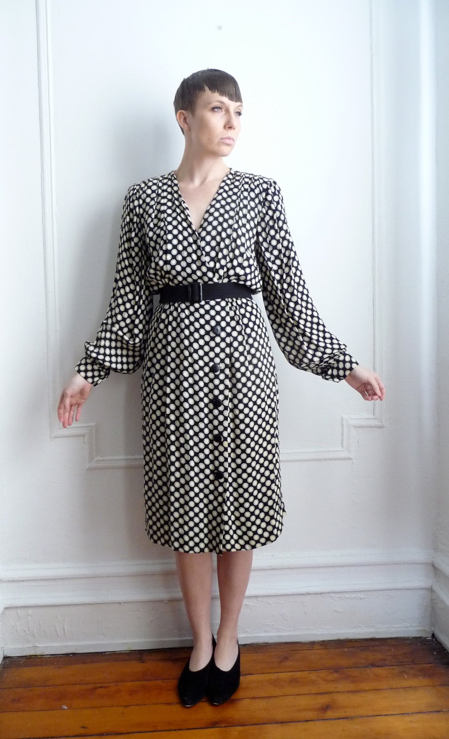 80s Pauline Trigere Polka Dot Dress