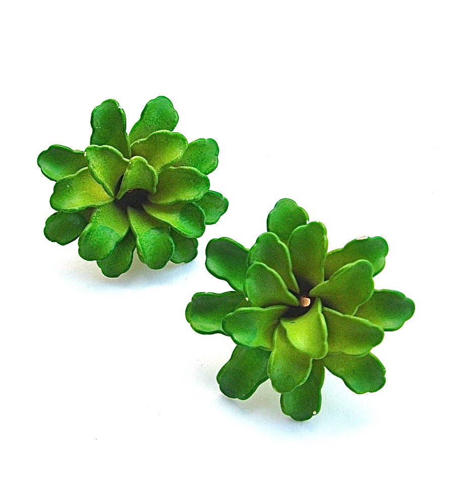 Vintage Flower Earrings Spring Green Floral Boho Ombre Jewelry, FREE US SHIPPING