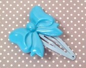 Sweet Lolita Kawaii Blue Bow Hair Clip Barrette Big Chunky