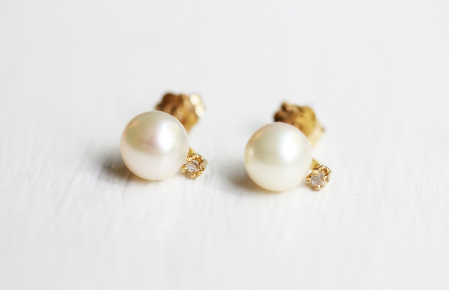 14K Pearl and Diamond Studs