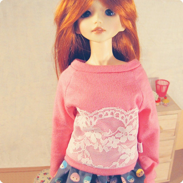 Lace sweater for slim MSD, Unoa, Minifee - pink and white