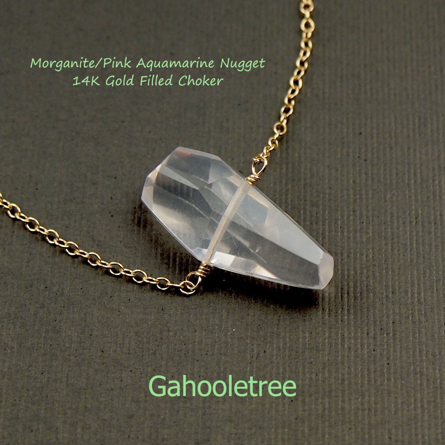 Morganite Faceted Nugget Solitaire 14k Gold Filled Choker. For Her. March Birthstone Gift.