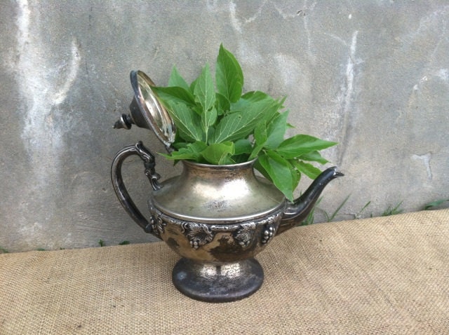 Antique - Silver on Copper Teapot - Lehman Brothers - Repousse - Embossed  - Vintage - French Country - CHIC Patina
