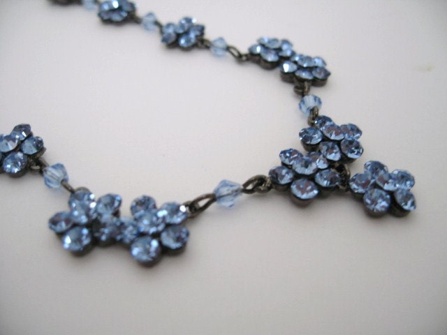 Austrian Crystal necklace -Austrian light blue crystal flowers necklace - Klassic