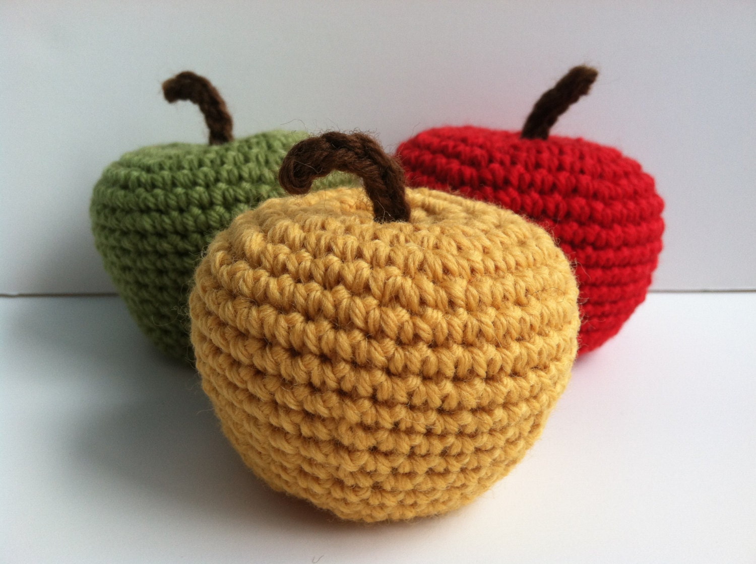 Amigurumi Crochet Apple Baby Rattles - Set of 3