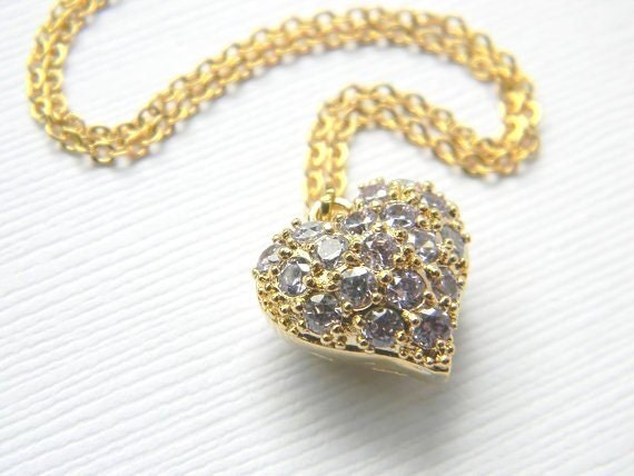 Cubic Zirconia Heart Necklace - Gold Filled Necklace - Bridesmaid Jewelry - Simple Classic Necklace - Gift Under 30 - Sweetheart Necklace