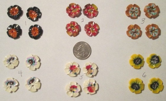 Clay button flower shape. Handmade to embellish your cards,  choice of colors.