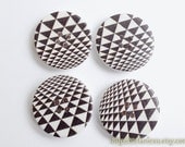 Wooden Buttons - Fashion Geometric Black and White Triangle Patterns (4 in a set)