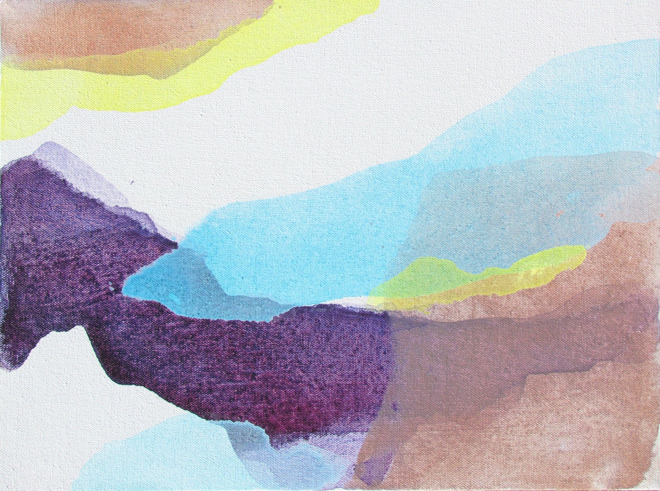 Abstract River Painting, Violet, Blue, Yellow, "Waterways I", 12 x 16", original fine art