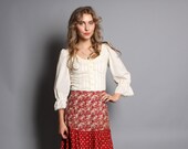 1970s GUNNE SAX BLOUSE / Ivory Cotton & Lace Fitted Top, xs