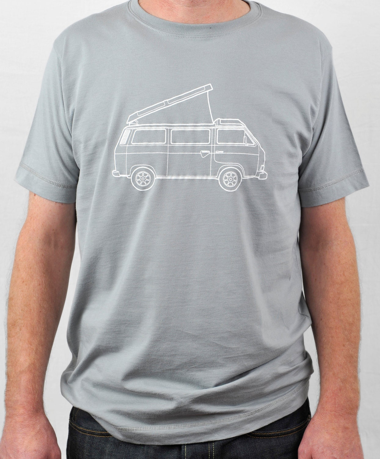VW campervan (T3 or T25) screenprint t-shirt light grey