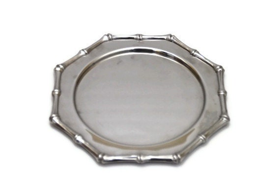 Vintage Silver Stainless Steel Bamboo Octagonal Dish Plate