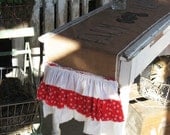 Burlap Table Runner - "Farm Fresh" Vintage Tractor - triple red and white ruffles-  By:Sweet Magnolias Farm