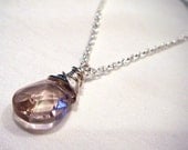 Pink Briolette Necklace - Wire Wrapped Pink Crystal Jewelry