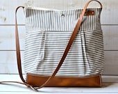 BEST SELLER Diaper bag / Messenger bag STOCKHOLM Gray  geometric nautical striped  Leather / Ikabags Featured on The Martha Stewart